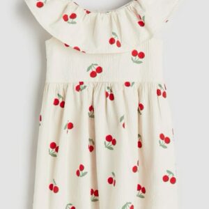 Baby Girl Off-Shoulder Cherry Print Dress