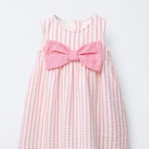 Baby Girl off-Shoulder Pink & White Combo Frock
